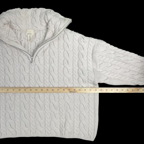 H&M Beige Cable Knit 1/4 Zip Cropped Sweater Sz XS Wool Oversized Ski Boho Snow - Picture 4 of 7